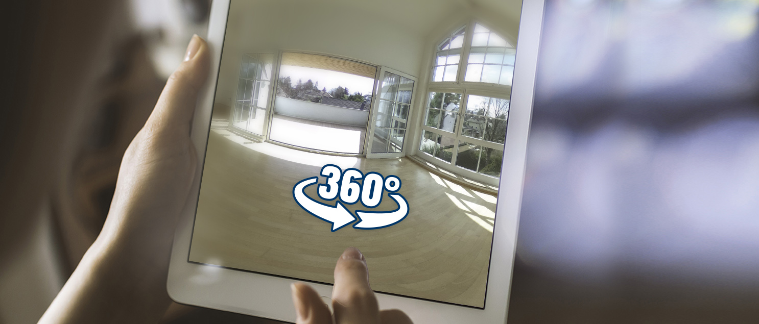 Ein Tablet mit einem 360°-Rundgang.
